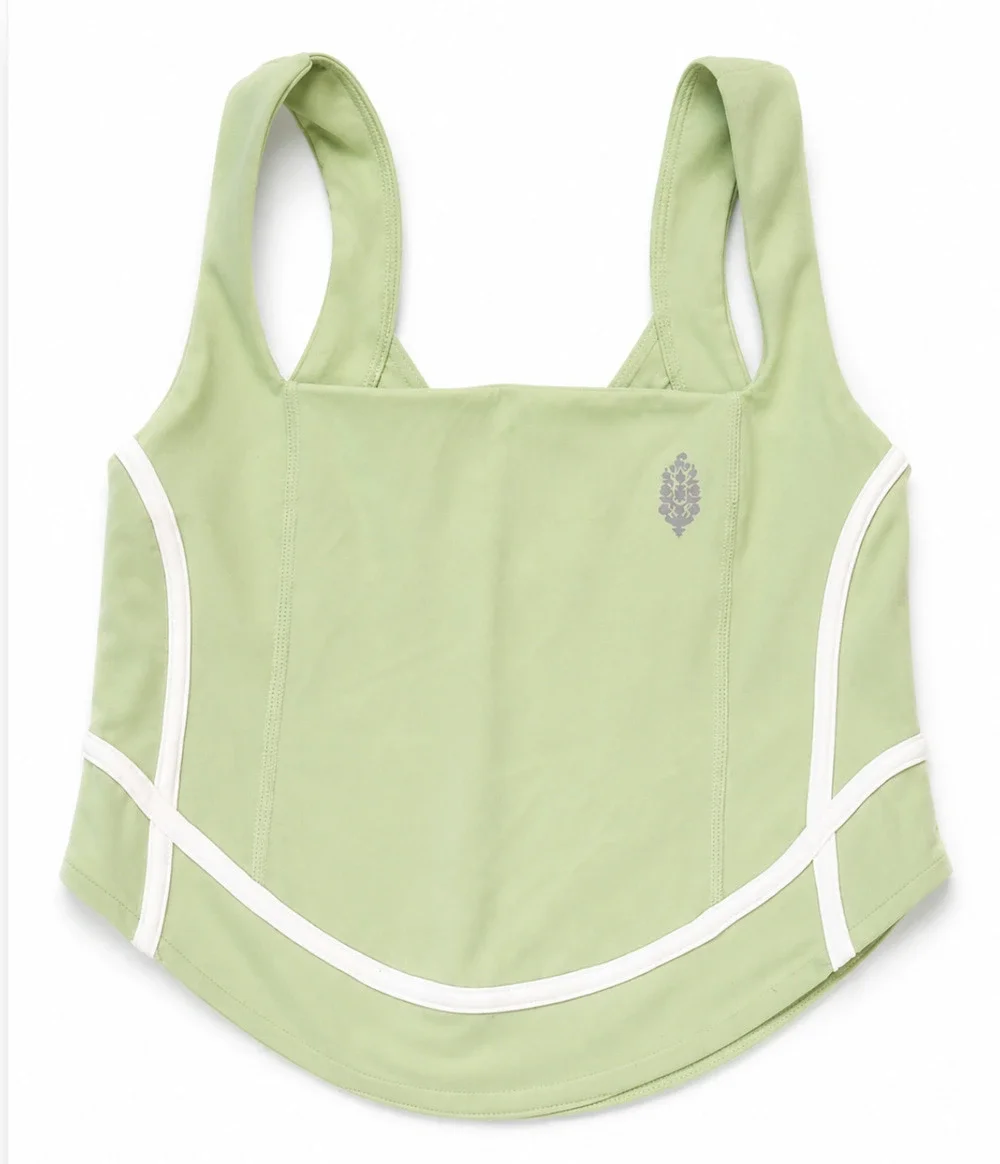 FREE PEOPLE FP MOVEMENT LEMONGRASS GREEN WHITE NEVER BETTER VOLLEY TANK TOP XS